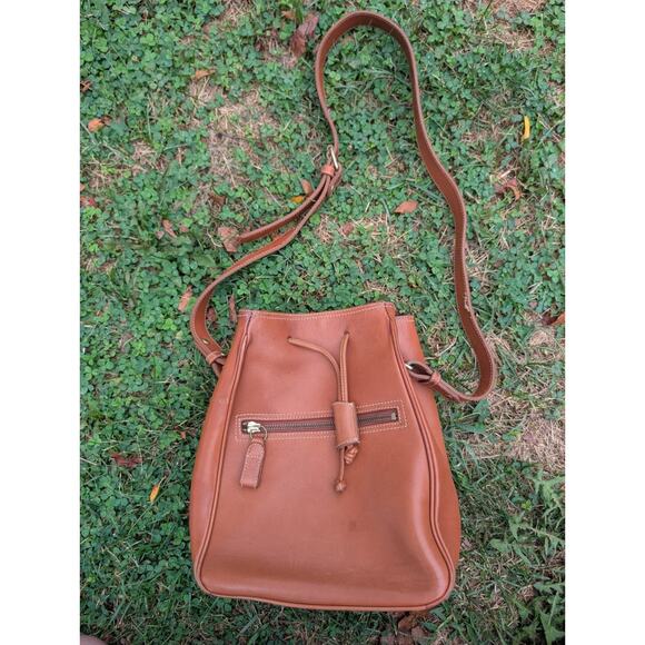 Vintage Genuine Leather Shoulder Bucket Bag Drawstring Surveyor Bag 90s - Picture 4 of 8